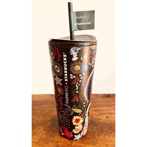 Starbucks Farm Rio Black Graphic Borogodo Rainbow Print 24 Oz Stainless Tumbler - Picture 6 of 11